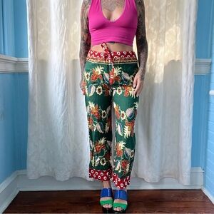 dadas & design tanzanian emerald green cotton pants with leaf design size xs